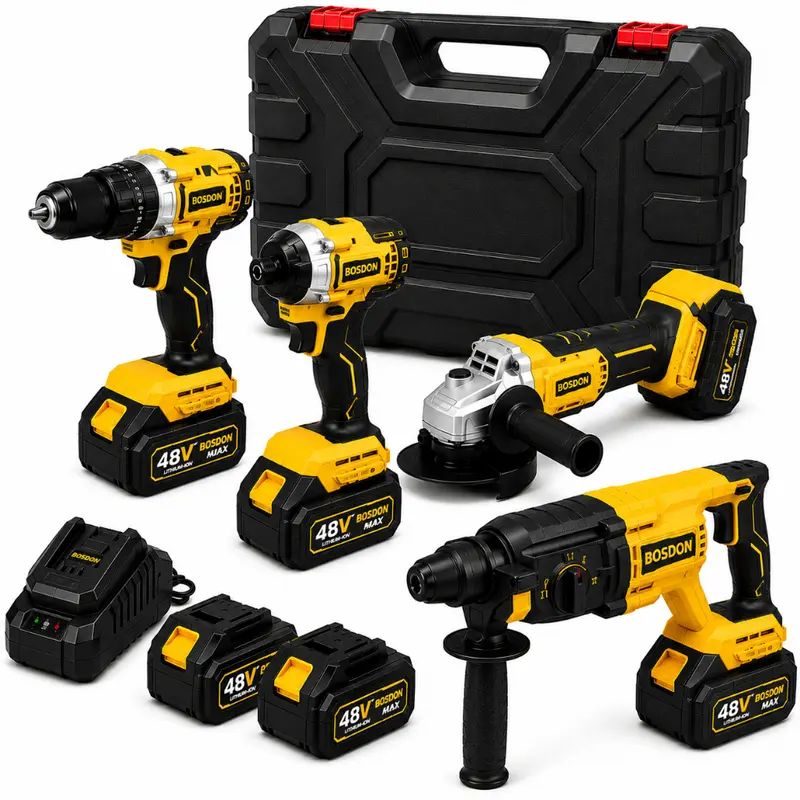 Kit de Ferramentas Elétricas Sem Fio 4 em 1 48V com Martelete, Esmerilhadeira, Chave de Impacto, Furadeira e 2 Baterias de Lítio — imagem 10