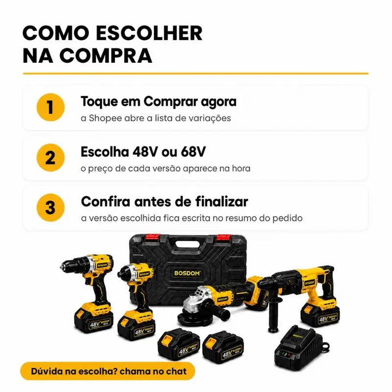 Kit de Ferramentas Elétricas Sem Fio 4 em 1 48V com Martelete, Esmerilhadeira, Chave de Impacto, Furadeira e 2 Baterias de Lítio — imagem 6